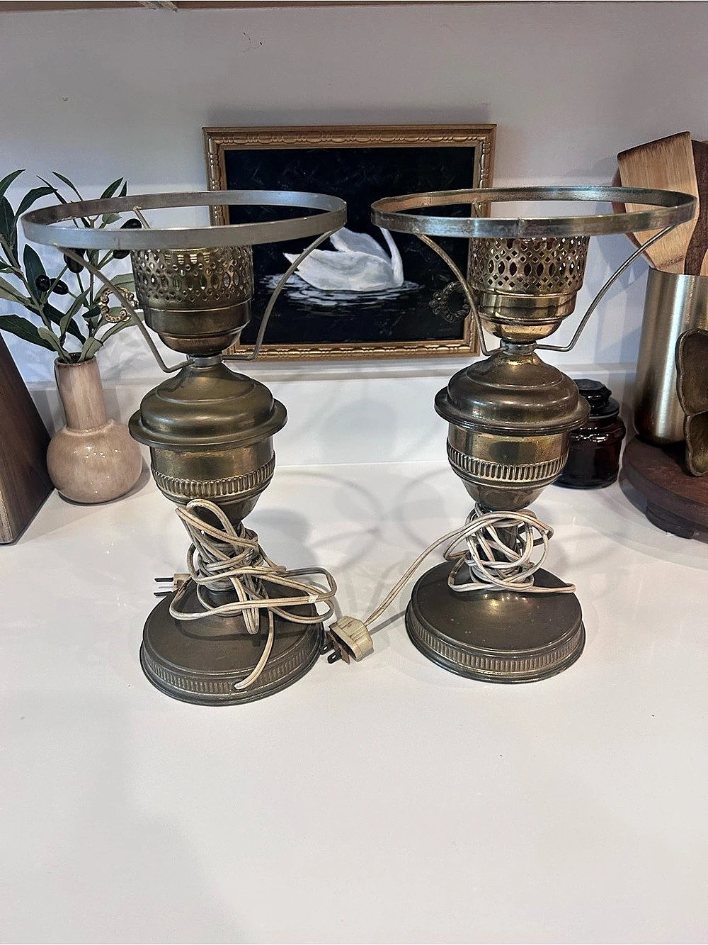 Vintage-Style Table Lamp Pair in Brass